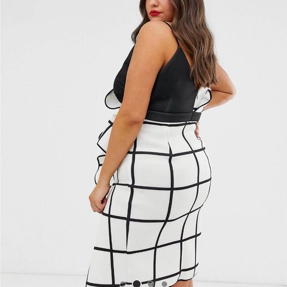 ASOS DESIGN Curve mono grid midi pencil dress - Picture 3 of 5